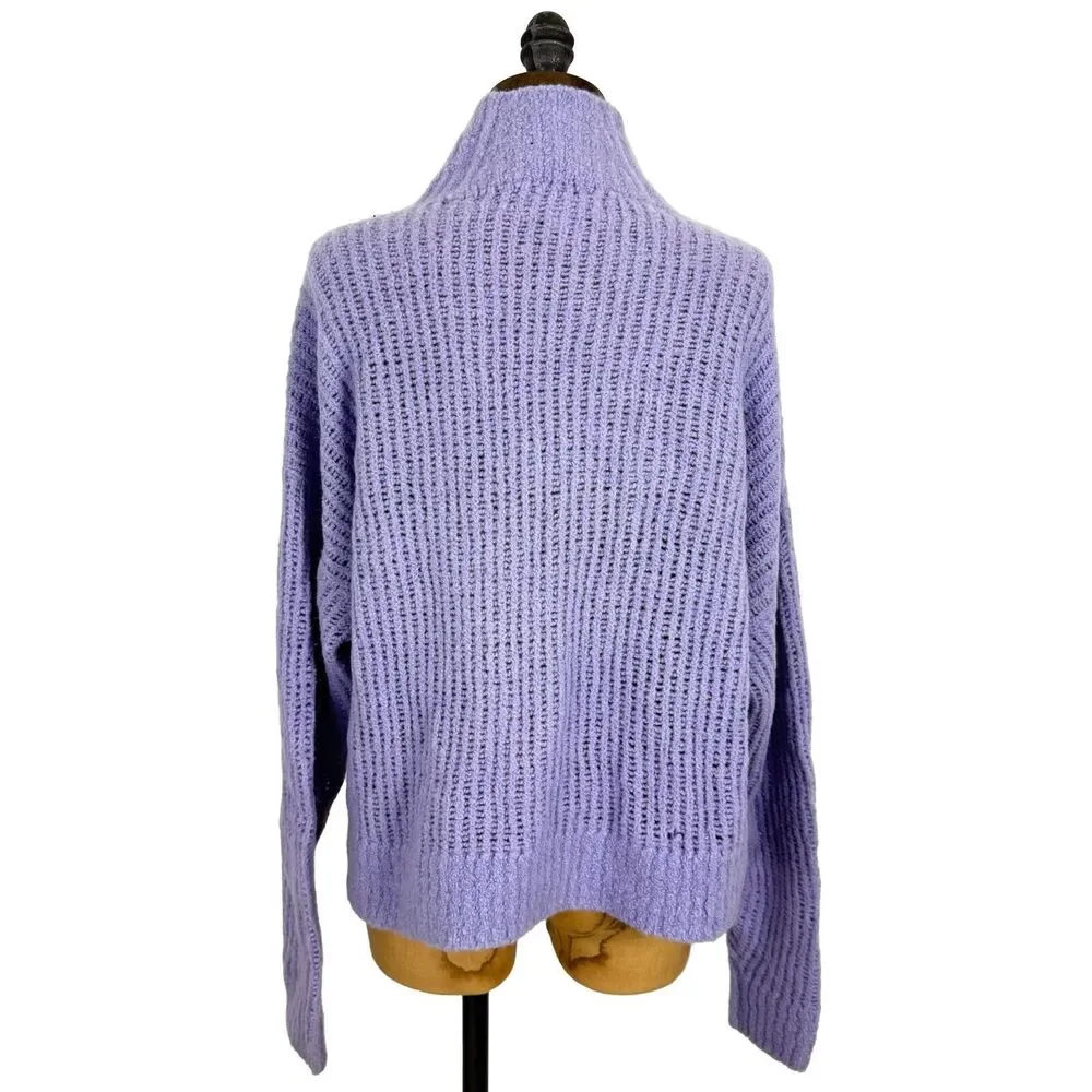 SPIRITUAL GANGSTER Eva Funnel Neck Sweater XS Dark Wisteria Purple Cable Knit A2